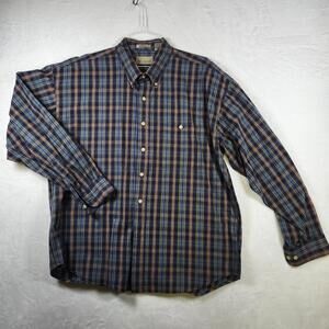 Vtg‎ Bill Blass Mens XXL Plaid Button Down Shirt Blue Tan Long Sleeve Cotton